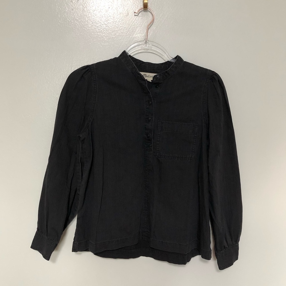 Madewell Denim Collarless Popover Shirt in Shrader Wash XS